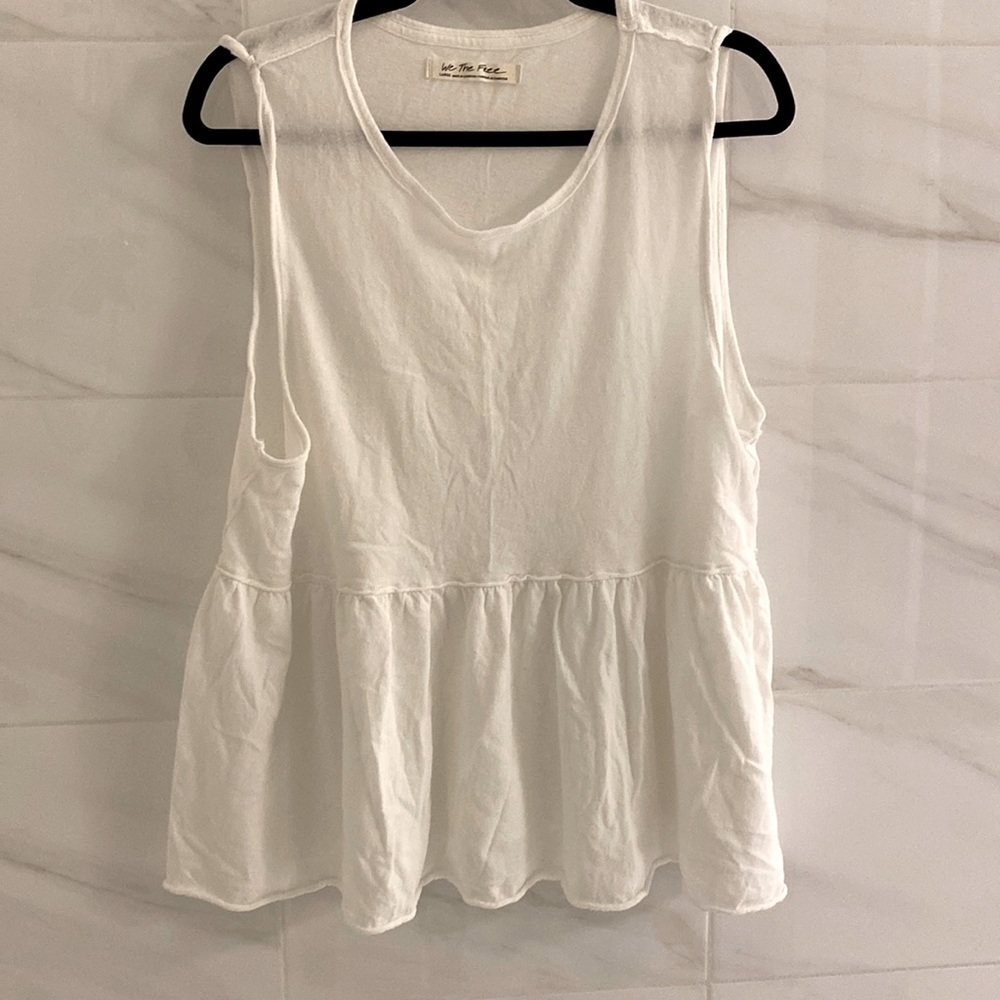 Free People Women's Ivory White Anytime Tank Peplum Hem, Size L